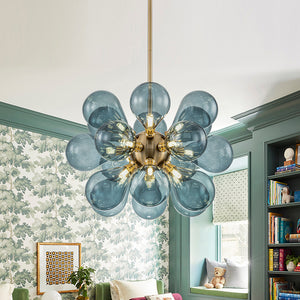 Cluster Blue Glass Bubble Chandelier