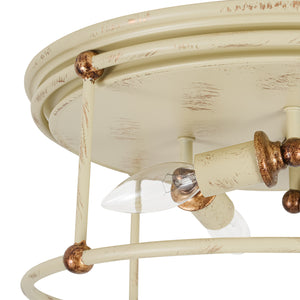 Shabby Chic Distressed Beige Metal Drum Lantern Flush Mount