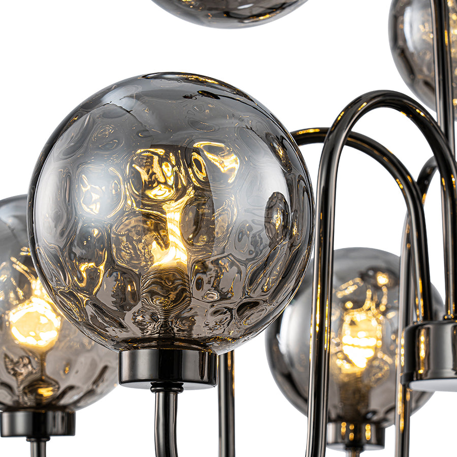9-Light Hammered Smoked Glass Bubble Black Sputnik Chandelier
