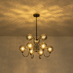 9-Light Hammered Smoked Glass Bubble Black Sputnik Chandelier