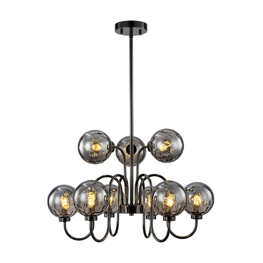 9-Light Hammered Smoked Glass Bubble Black Sputnik Chandelier