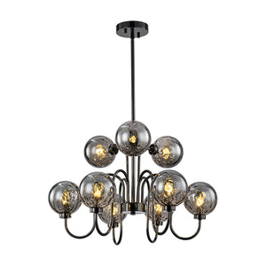 9-Light Hammered Smoked Glass Bubble Black Sputnik Chandelier