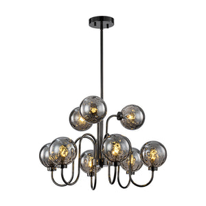 9-Light Hammered Smoked Glass Bubble Black Sputnik Chandelier