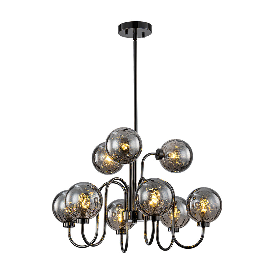 9-Light Hammered Smoked Glass Bubble Black Sputnik Chandelier