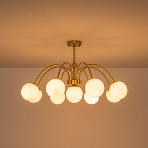 9-Light Opal Glass Bubble Arched Arm Semi Flush Chandelier