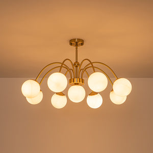 9-Light Opal Glass Bubble Arched Arm Semi Flush Chandelier