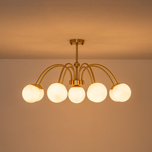 9-Light Opal Glass Bubble Arched Arm Semi Flush Chandelier