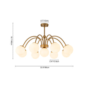 9-Light Opal Glass Bubble Arched Arm Semi Flush Chandelier