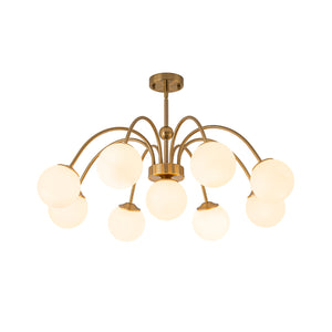 9-Light Opal Glass Bubble Arched Arm Semi Flush Chandelier