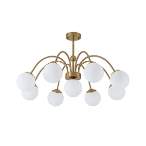 9-Light Opal Glass Bubble Arched Arm Semi Flush Chandelier
