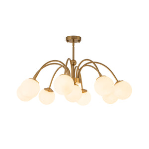 9-Light Opal Glass Bubble Arched Arm Semi Flush Chandelier