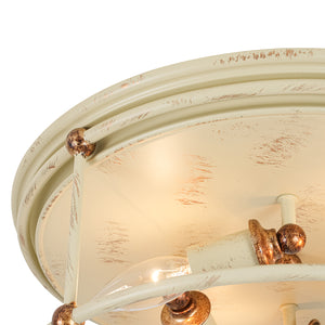 Shabby Chic Distressed Beige Metal Drum Lantern Flush Mount