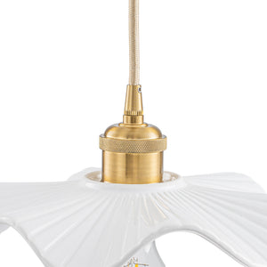 Art Deco 1-Light White Scalloped Ceramic Bloom Pendant