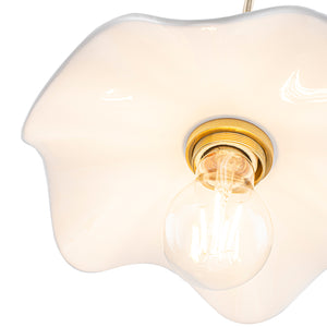 Art Deco 1-Light White Scalloped Ceramic Bloom Pendant