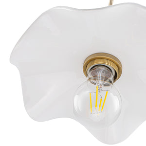 Art Deco 1-Light White Scalloped Ceramic Bloom Pendant