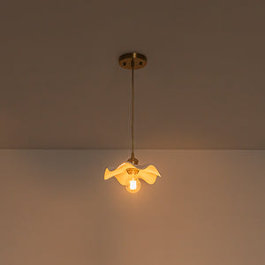 Art Deco 1-Light White Scalloped Ceramic Bloom Pendant