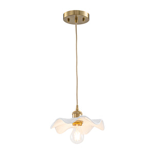 Art Deco 1-Light White Scalloped Ceramic Bloom Pendant