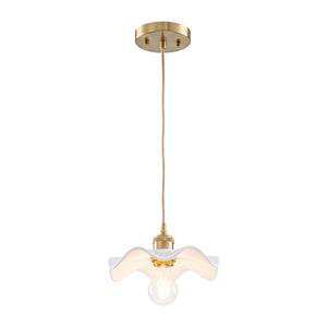 Art Deco 1-Light White Scalloped Ceramic Bloom Pendant