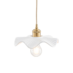 Art Deco 1-Light White Scalloped Ceramic Bloom Pendant