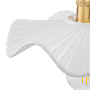 Art Deco 1-Light White Scalloped Ceramic Bloom Pendant