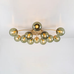 Art Deco Bloom Olive Green Glass Bubble Semi Flush Chandelier