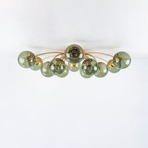 Art Deco Bloom Olive Green Glass Bubble Semi Flush Chandelier