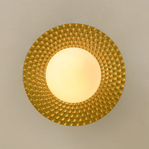 Art Deco Brass 1-Light Opal Glass Globe Semi Flush Mount