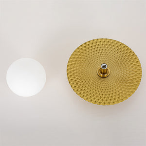 Art Deco Brass 1-Light Opal Glass Globe Semi Flush Mount
