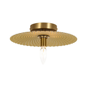 Art Deco Brass 1-Light Opal Glass Globe Semi Flush Mount