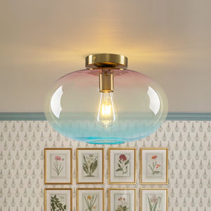 Art Deco Rainbow 1-Light Colored Glass Kids Semi Flush Mount