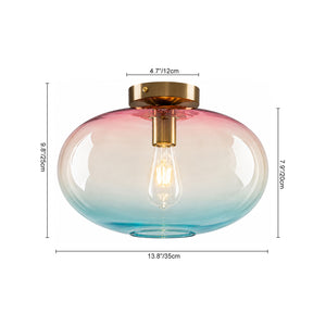 Art Deco Rainbow 1-Light Colored Glass Kids Semi Flush Mount