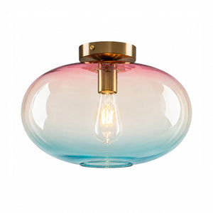 Art Deco Rainbow 1-Light Colored Glass Kids Semi Flush Mount