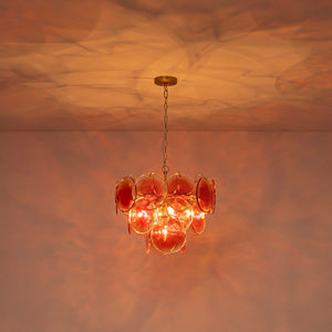 Art Deco Vintage Orange Water Glass Round Tiered Chandelier