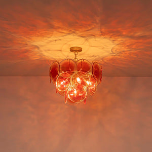 Art Deco Vintage Orange Water Glass Round Tiered Chandelier