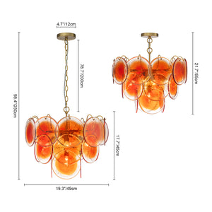 Art Deco Vintage Orange Water Glass Round Tiered Chandelier