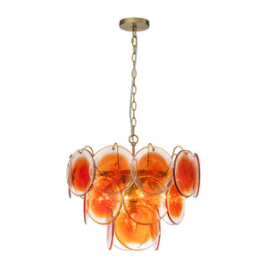 Art Deco Vintage Orange Water Glass Round Tiered Chandelier