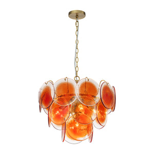 Art Deco Vintage Orange Water Glass Round Tiered Chandelier