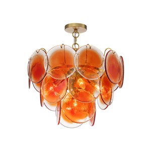 Art Deco Vintage Orange Water Glass Round Tiered Chandelier