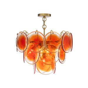 Art Deco Vintage Orange Water Glass Round Tiered Chandelier