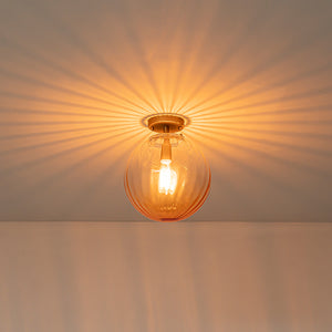Art Deco 1-Light Blue Ribbed Glass Globe Semi Flush Mount
