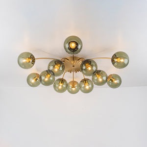 Art Deco Bloom Olive Green Glass Bubble Semi Flush Chandelier