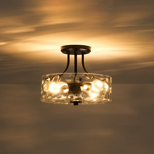 Round Drum Hammered Glass Semi Flush Mount
