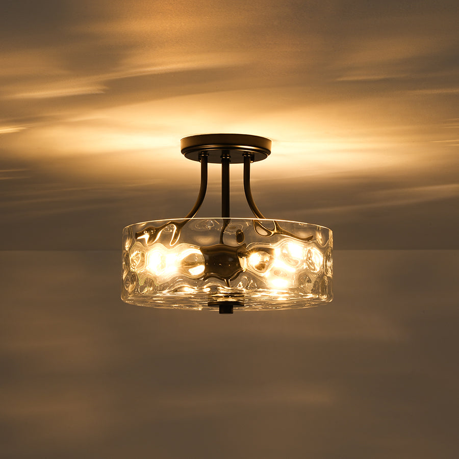 Round Drum Hammered Glass Semi Flush Mount
