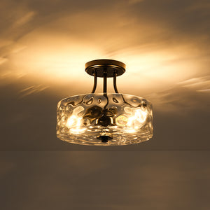 Round Drum Hammered Glass Semi Flush Mount