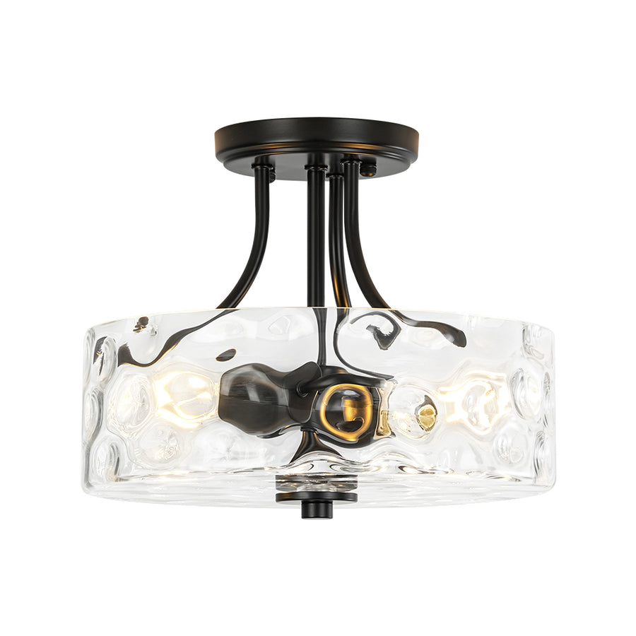 Round Drum Hammered Glass Semi Flush Mount