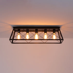 5-Light Farmhouse Rectangular Cage Semi Flush Mount