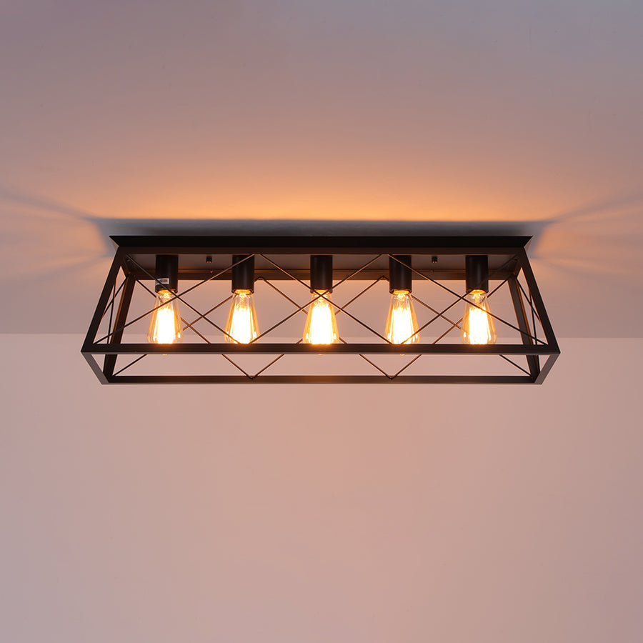 5-Light Farmhouse Rectangular Cage Semi Flush Mount