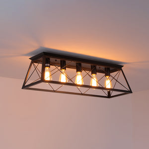 5-Light Farmhouse Rectangular Cage Semi Flush Mount
