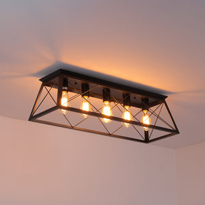 5-Light Farmhouse Rectangular Cage Semi Flush Mount
