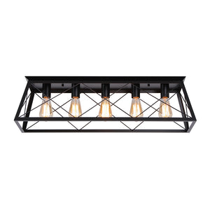 5-Light Farmhouse Rectangular Cage Semi Flush Mount